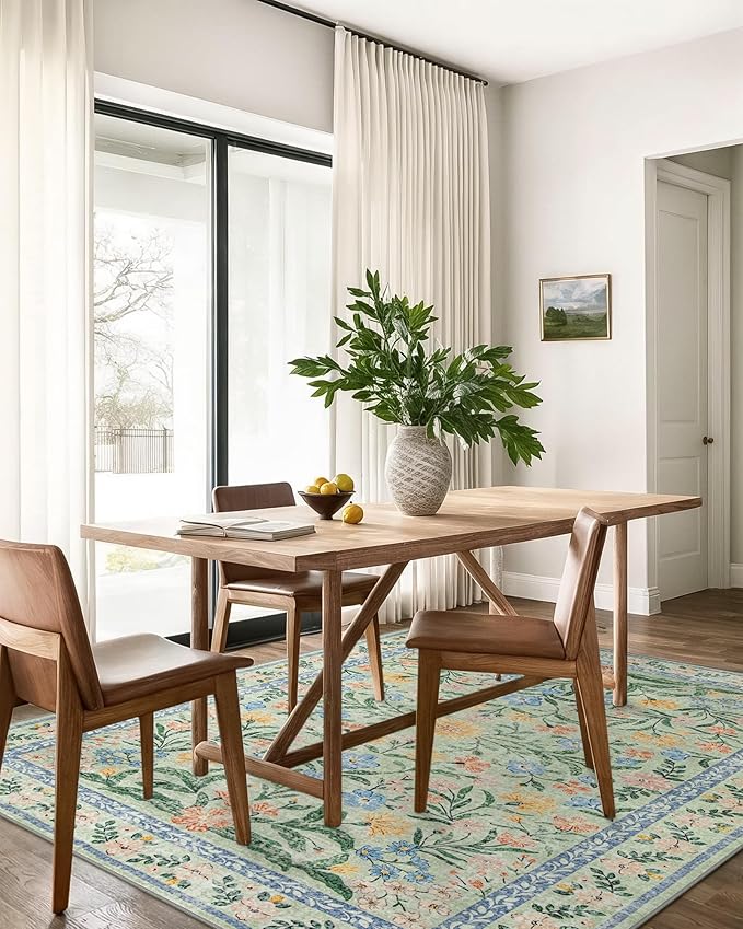 Wonnitar Machine Washable 5x7 Area Rug, Boho Floral Rugs for Living Room Non-Slip, Soft Pink and Green Flower Ultra-Thin Non Shedding Carpet for Bedroom Dining Room Nursery-Ruum Studio Home