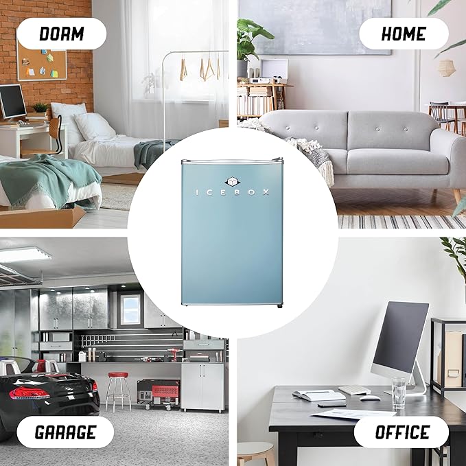 IBCR25SLT Compact, Energy Star Certified Small, Single Door Mini Fridge with Freezer Refrigerator, Large (2.5 cu ft), Slate Blue-Ruum Studio Home