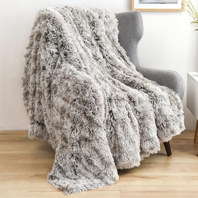 GONAAP Fuzzy Faux Fur Throw Blanket Frosty Grey Super Soft Cozy Plush Fuzzy Shaggy Blanket for Couch Sofa Bed (Frosty Grey, Throw(50"x60"))-Ruum Studio Home