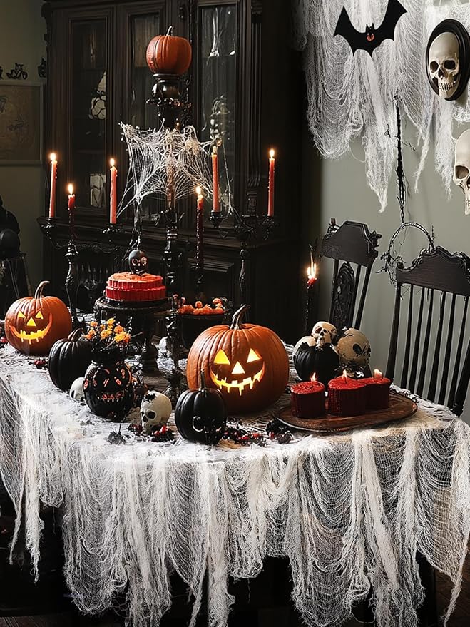 Biubee 5Pcs Halloween White Creepy Cloth- Spooky Gauze Fabric Cloth for Haunted Horror House Halloween Party Doorway Outdoors Decoration (30" ×72")-Ruum Studio Home