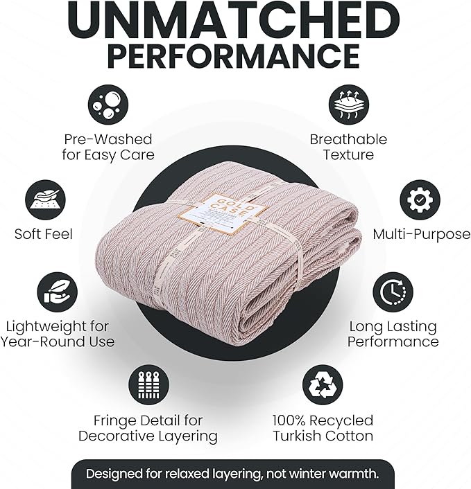 Gold Case Throw Blanket for Bed – 100% Recycled Turkish Cotton Bed Blanket – Decorative Throw Cotton Blankets for Living Room & Bedroom – Woven Twin Blankets – Vintage Beige – 71x90-Ruum Studio Home