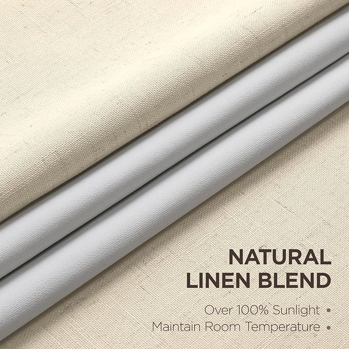 Joydeco Pinch Pleated Linen Curtains Darkening Drapes for Bedroom, 100% Blackout Drapes 96 inches Long 2 Panels Heat Blocking Curtains(Bleached Sand,40'' Wx96'' L)-Ruum Studio Home