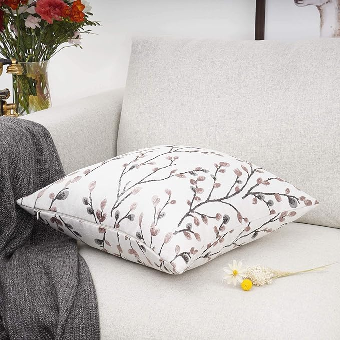 YOUR SMILE Classical Embroidery Jacquard Pink Leaf Pattern Square Decorative Throw Pillow Case Cushion Cover 18x18 inch-Ruum Studio Home