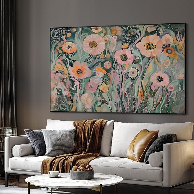 SIGNWIN 46"x72" Extra Large Framed Wall Art Whimsical Garden Bloom, Colorful Abstract Floral for Home Living Room Bedroom Decor (Frame Assembly Required)-Ruum Studio Home