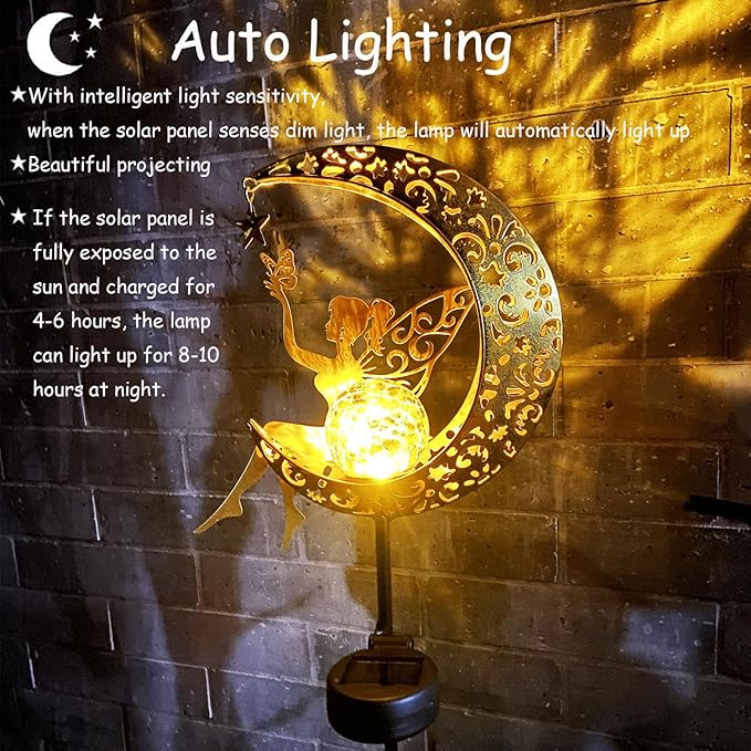 Solar Fairy Garden Decor for Outside,Solar Garden Lights Outdoor Decorative, Garden Statues Decor,Yard Decor,Patio Lawn Ornaments,Metal Yard Art,Unique Angel Gifts for Women,Mom Grandma,1PC-Ruum Studio Home