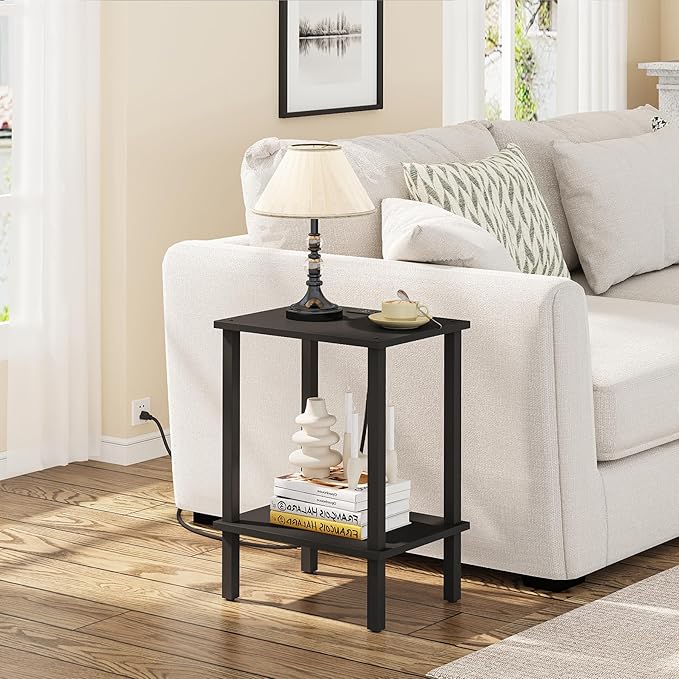TUTOTAK End Table with Charging Station, Side Table with USB Ports and Outlets, Nightstand, 2-Tier Storage Shelf, Sofa Table for Small Space TB01BK040-Ruum Studio Home