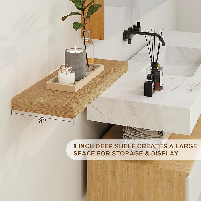 Fun Memories Floating Shelves 36 Inch Long, Deep Floating Shelf for Wall, 36 x 8 Floating Shelves Set of 2, 8 Inch Deep Wall Shelf for Living Room, Kitchen, Bedroom, Large Storage Shelves, Oak Color-Ruum Studio Home