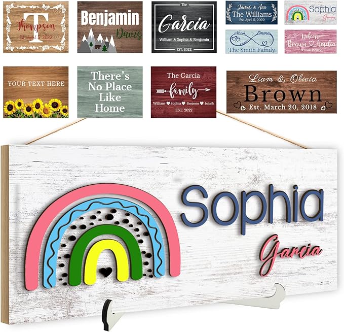 Custom Wood Sign Prsonalized Text Business 3D Home Decor, Personalized Rustic Plaque Board Hanging Wooden Name Sign for Wall Art, Customized Signs Plank Decoration Gifts for Wedding Family Farmhouse Kitchen, Rectangle-Ruum Studio Home