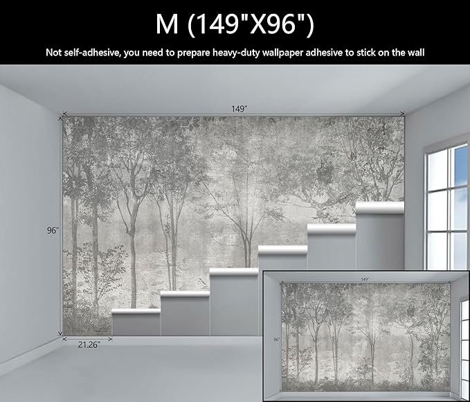 WFBHUA-Vintage Forest Woodland Mural Wallpaper Gray Old Wall Tree Wallpaper for Bedroom Living Room(Not Peel and Stick)-Ruum Studio Home