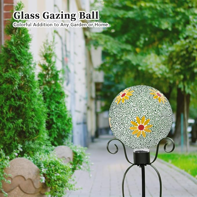 VCUTEKA Gazing Ball, 8" Glass Gazing Balls Sphere for Garden Lawn Outdoor Ornament Yard Decorative, Daisy-Ruum Studio Home