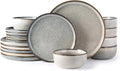 GBHOME Ceramic Dinnerware Sets for 6, 18 Pieces Stoneware Plates and Bowls Sets, Reactive Glaze Dishes -Scratch Resistant, Dishwasher&Microwave Safe, Green Wheat-Ruum Studio Home
