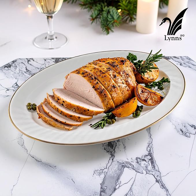 Lynns Paradise Imperial Gold 14-Inch Oval Platter, Set of 2, White; Heavy Duty; Chip Resistant; Lead and Cadmium Free; Freezer to Oven Safe up to 500°F-Ruum Studio Home