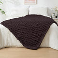 Bigacogo Chunky Knit Throw Blanket for Couch, 40x60 inches, 100% Hand Knitted with Thick Jumbo Chenille Yarn, Cozy Soft Large Rope Knot Cable Crochet Blankets for Sofa Bed Living Room, Chocolate-Ruum Studio Home