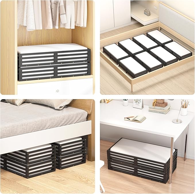 Bamboo Under Bed Storage Containers- Underbed Organizer with Wheels with Large Dust Bag,Sturdy Wood Rolling Under the Bed Shoe Storage Organizer Drawer 2 Packs (Black, Long)-Ruum Studio Home