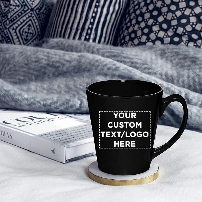 DISCOUNT PROMOS Custom Glossy Ceramic Latte Coffee Mug 12 oz. Set of 10, Personalized Bulk Pack - Perfect for Tea, Espresso, Cappuccino, Hot Cocoa - Black-Ruum Studio Home