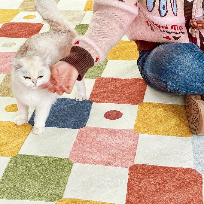 jinchan 2x6 Runner Rug Kids Hallway Washable Rug Indoor Soft Non Slip Modern Diamond Carpet for Nursery Room Bedroom Kitchen Laundry Room Circus on Cream-Ruum Studio Home