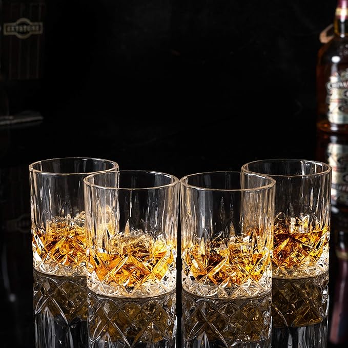 KANARS Old Fashioned Whiskey Glasses with Luxury Box - 10 Oz Rocks Barware For Scotch, Bourbon, Liquor and Cocktail Drinks - Set of 4 - Men Gift-Ruum Studio Home