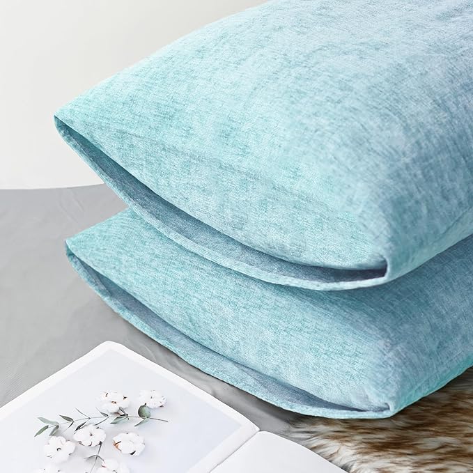 CaliTime Throw Pillow Covers Decorative 20 X 26 Inches Pack of 2 Cozy Chenille Standard Pillow Shams Cases for Couch Sofa Bed Living Room Home Light Blue Grey-Ruum Studio Home