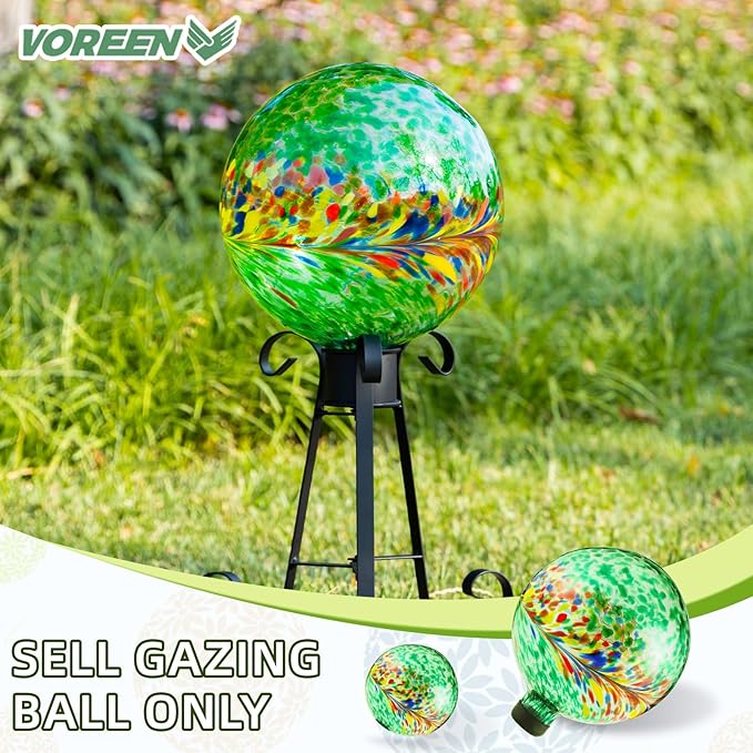 VOREEN 10-Inch Glass Gazing Ball, Outdoor Gazing Globe, Reflective Ball Yard Decoration for Homes, Patio, Lawn and Gardens, Gift for Mom Wife Friend, Phoenix Tail Design, Green-Ruum Studio Home