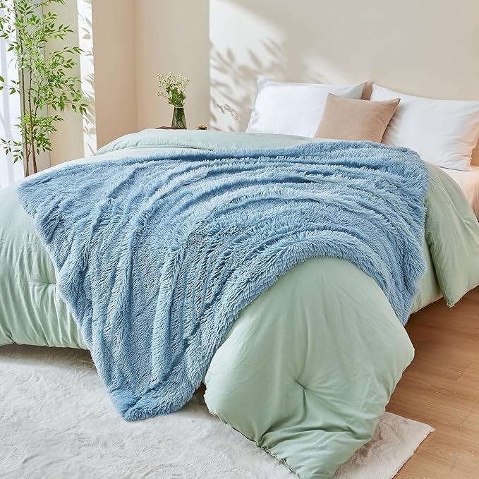GONAAP Fuzzy Faux Fur Throw Blanket Twin Size Light Blue Super Soft Cozy Plush Fuzzy Shaggy Blanket for Couch Sofa Bed (Light Blue, Twin(60"x80"))-Ruum Studio Home