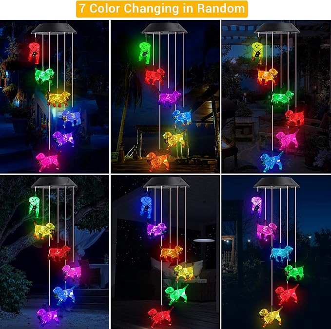 Toodour Solar Wind Chime, Color Changing Wind Chimes Dog, LED Decorative Mobile, Gifts for Mom Grandma, Waterproof Outdoor Decorative Lights for Garden, Patio, Yard, Window Outdoor Decor-Ruum Studio Home