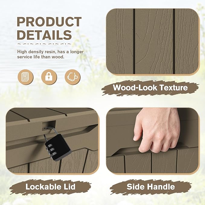 JUMMICO 31 Gallon Resin Deck Box Waterproof Indoor Outdoor Storage Boxes for Patio Furniture Cushions and Garden Tools (Light Brown, 31gallon-2 Packs)-Ruum Studio Home