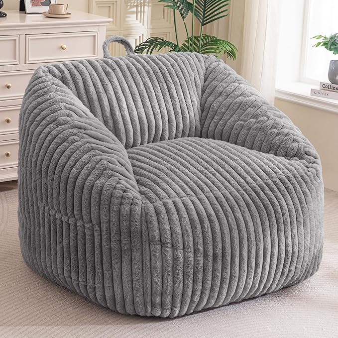 BYBYME Giant Bean Bag Chair for Adults and Kids, Large Comfy Cozy Beanbag, Floor Sofa for Teens, Living Room, Gaming, Reading, Grey-Ruum Studio Home