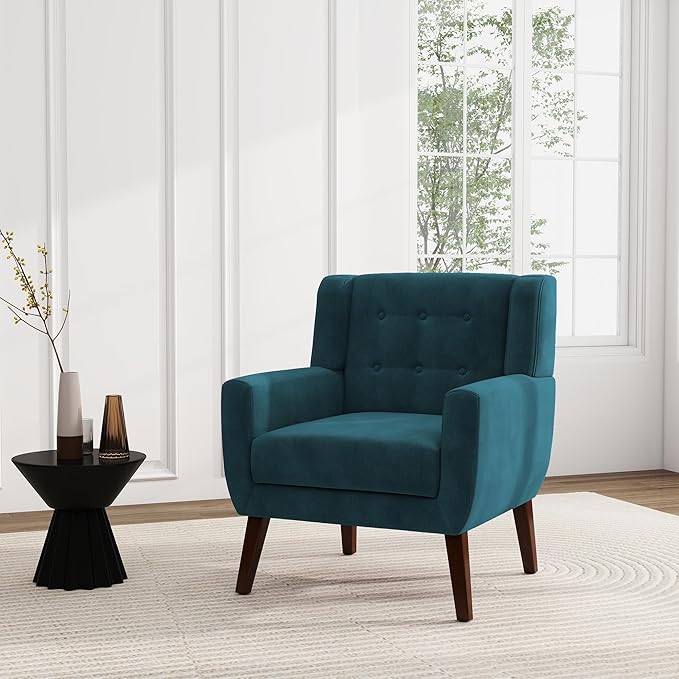 UIXE Accent Chair, Velvet Upholstered Armchair for Living Room, Modern Club Arm Chairs Comfy Single Sofa Button Tufted Bedroom Reading Seat - Blue, Set of 1-Ruum Studio Home