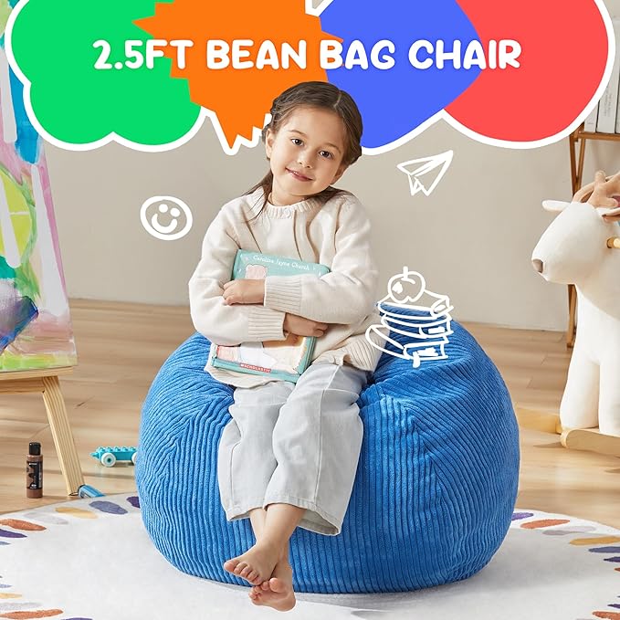 Hobestluk 2.5FT Bean Bag Chair Beanbags Small Bean Bag Chair with Filler Included Teardrop Bean Bag with Removable Cover for Bedroom Living Room (Small, Blue)-Ruum Studio Home