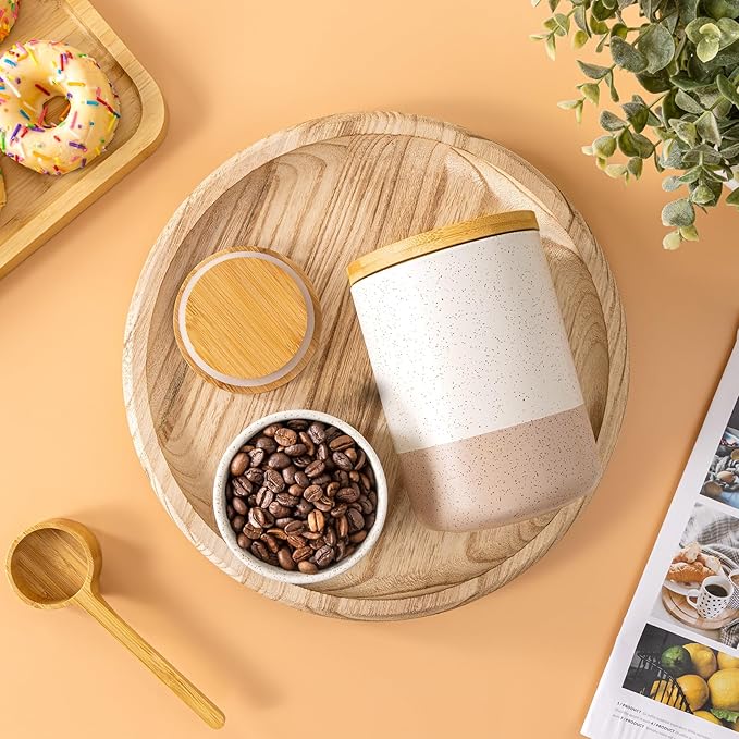 Yangbaga Canister Sets for Kitchen Counter, 40 OZ Large Ceramic Food Storage Jars with Airtight Wood Lids, Large Kitchen Canisters for Coffee, Sugar, Tea, Flour, Spice Visit the Store-Ruum Studio Home