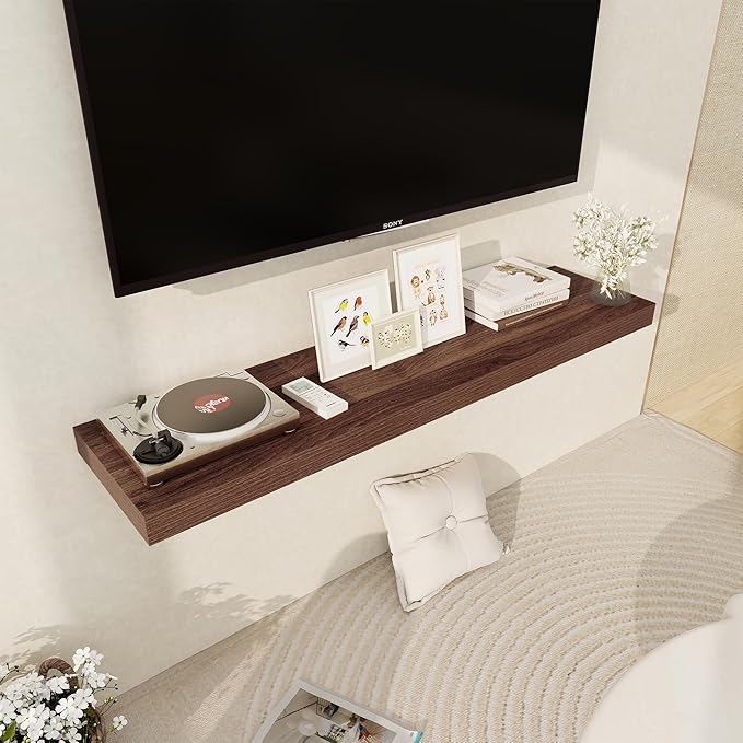 Floating Shelves 48 Inch Long, 12 Inch Deep Floating Shelves for Wall, 48 x 12 Large Wall Shelves for Home Storage & Display, 2" Thicked Floating Shelf for Bedroom, Living Room, Walnut Color, 1 Pack-Ruum Studio Home