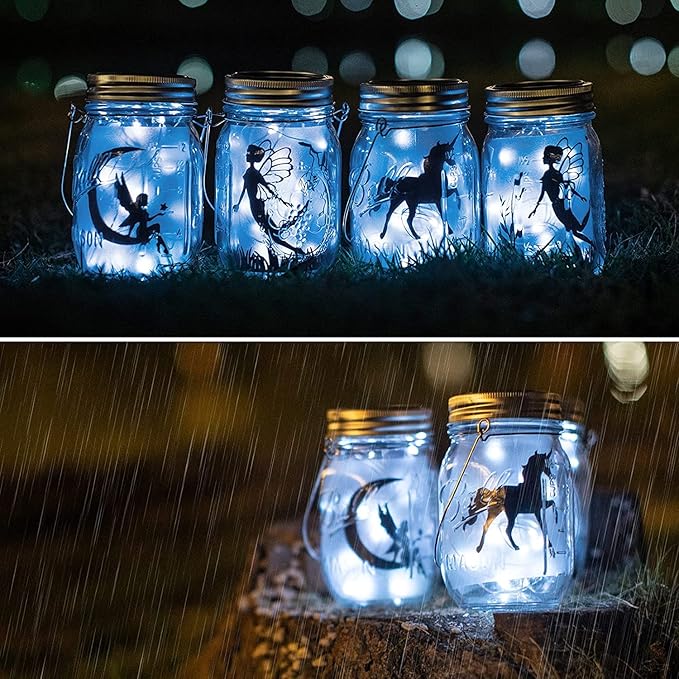 8 Pack Fairy Star Firefly Jar Lids Lights,Solar Fairy String Lids Lights（No Jars）,Waterproof Lantern Mason String Solar Lights with Hangers for Regular Mouth Jars Christmas Gifts(Cold White)-Ruum Studio Home