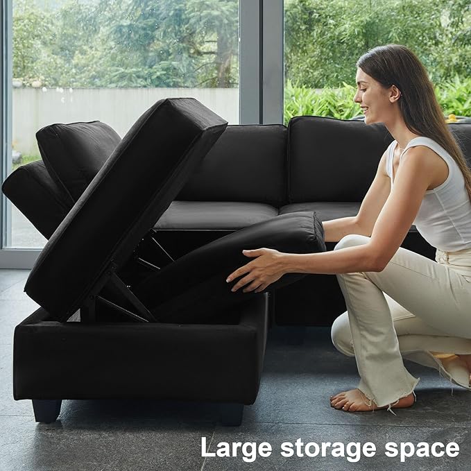 Belffin Modular Sofa Middle Module with Storage Accent Armless Chair for Modular Sectional Sofa Couch Velvet Black-Ruum Studio Home
