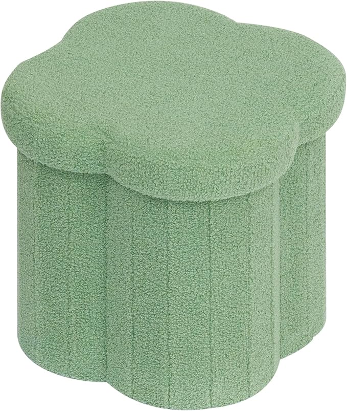 B FSOBEIIALEO Storage Ottoman Cube, Flowers Shaped Ottomans with Storage Foot Stool Footrest, Boucle Ottoman Seat for Dorm Room, Faux Teddy Fur, Green 15"x15"x15"-Ruum Studio Home