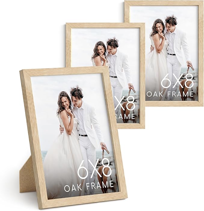 HAUS AND HUES 6x8 Natural Oak Wooden Picture Frame - Set of 3 6x8 Poster Frame - Premium Oak, Vertical Hang, Shatterproof Plexiglass - Ideal for Home, Room, Office (6x8-inch, Natural, Set of 3)-Ruum Studio Home