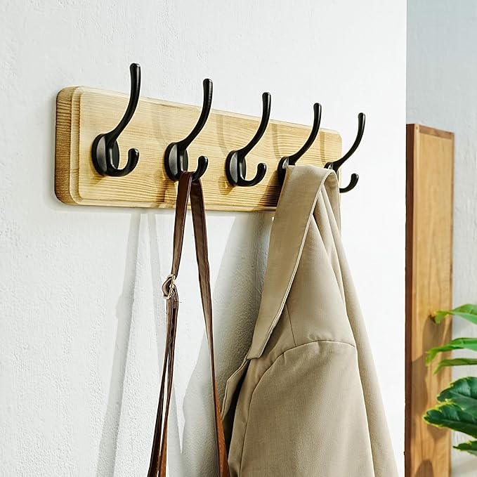 Dseap Coat Rack Wall: Patented, Heavy-Duty, 5-Double-Hooks Wooden Wall Mounted Coat Rack Coat Hanger Hook Rail for Winter Coats Hat Jacket Clothing, Light Brown-Ruum Studio Home