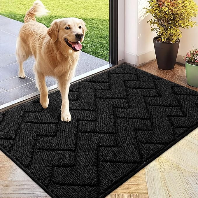 hicorfe Indoor Doormat,Front Back Door Mat Rubber Backing Non Slip Door Mats 24"x35" Absorbent Resist Dirt Entrance Doormat Inside Floor Mats for Entryway Washable Low-Profile(Black)-Ruum Studio Home