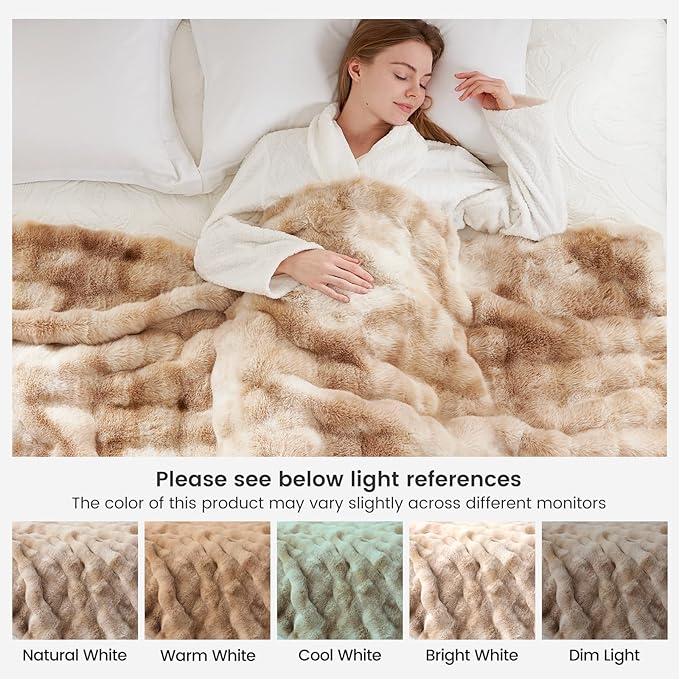 Cozy Bliss Faux Fur Throw Blanket for Couch, Fuzzy Soft Plush Thick Bubble Blanket for Sofa Bedroom Living Room, 50 * 60 Inches Tie-dye Beige-Ruum Studio Home