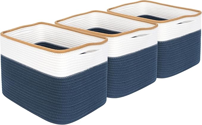 MINTWOOD Design 3-Pack Storage Baskets for Shelves, Playroom and Classroom Storage Basket, Book Basket, Decorative Storage Cube Bins, Woven Closet Organizers, Pantry and Shoe Organizer, Prussian Blue-Ruum Studio Home