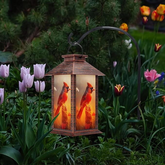 Solar Lanterns Outdoor, Waterproof Cardinal Garden Hanging Lanterns with LED Flickering Flameless Candles, Lantern Decor Birthday Gifts for Women Mom Grandma-Ruum Studio Home
