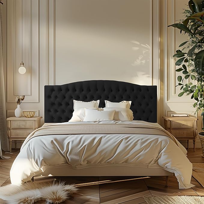 Velvet Upholstered Headboard King/Cal King Size Latest Model Wall Mount, Bed Frame Mount, Featuring High-Density Sponge Padding, Luxury Texture Easy Assembly Comfort and Style-Black-Ruum Studio Home
