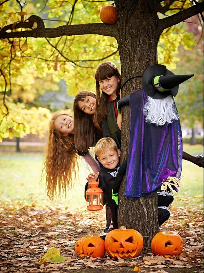 POPGIFTU 64" Large Crashing Witch into Tree Halloween Outdoor Decoration – Funny Flying Witch Yard Prop for Porch, Garden & Lawn, Weather-Resistant Halloween Decor-Ruum Studio Home