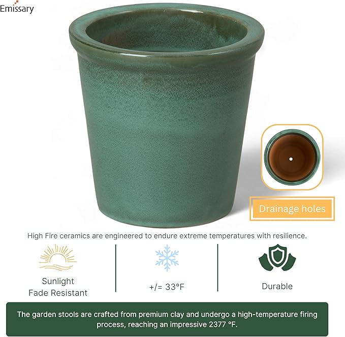 Emissary Round Stoneware Planter (Parent SKU 12012) (Green, 8" D x 7" H)-Ruum Studio Home