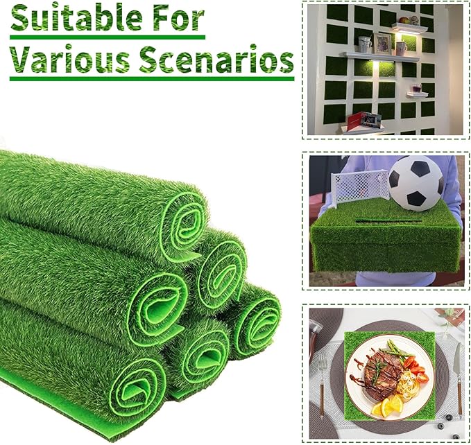 24 Packs 6 X 6 Inch Fake Grass Decor for Crafts, Artificial Grass for Dollhouse Miniature Ornament Projects, Model Turf Grass for DIY Fairy Garden Accessories and Decor Kit-Ruum Studio Home