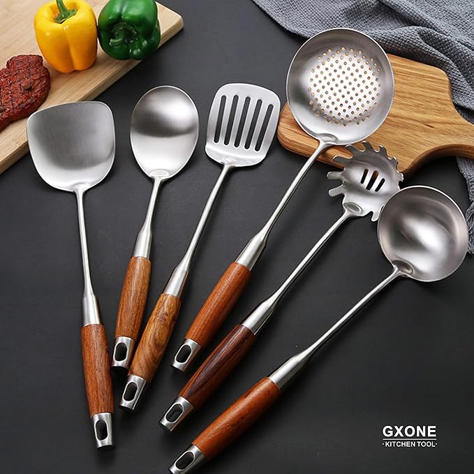 Metal Spatula,304 Stainless Steel Wok Spatula with Heat Resistant Wooden Handle,Silver/15.7Inch-Ruum Studio Home