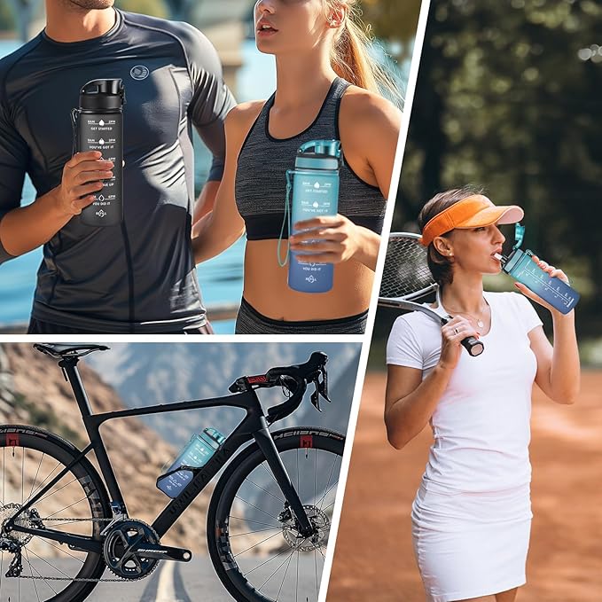 Enerbone Water Bottle, Leakproof BPA & Toxic Free, Motivational Water Bottle with Times to Drink and Straw, Fitness Sports Water Bottle with Strap for Office, Gym, Outdoor Sports-Ruum Studio Home