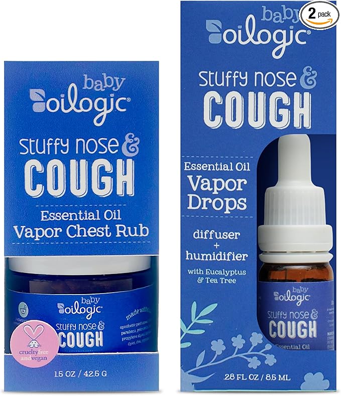 Oilogic Stuffy Nose & Cough Baby Essentials - Baby Humidifier Vapor Drops for Diffuser & Humidifier & Chest Vapor Rub - Gentle Essential Oil Blends Soothe Cough & Stuffy Noses & Support Restful Sleep-Ruum Studio Home