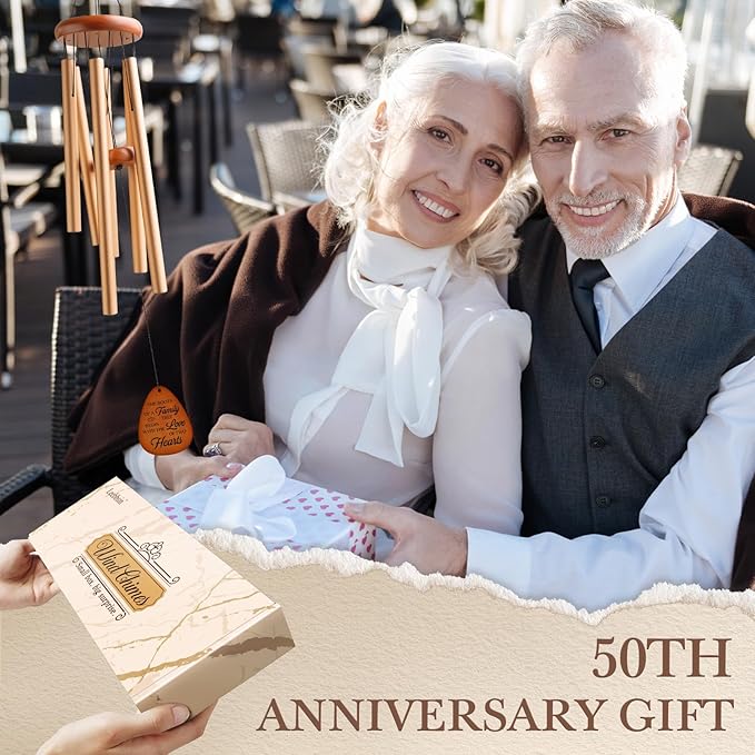 50th Wedding Anniversary Wind Chime, Happy 50th Anniversary Romantic Gifts for Couple, Parents, Wife, Husband, Friends, Golden Anniversary's Keepsake Gifts Ideas-Large 36''-Ruum Studio Home