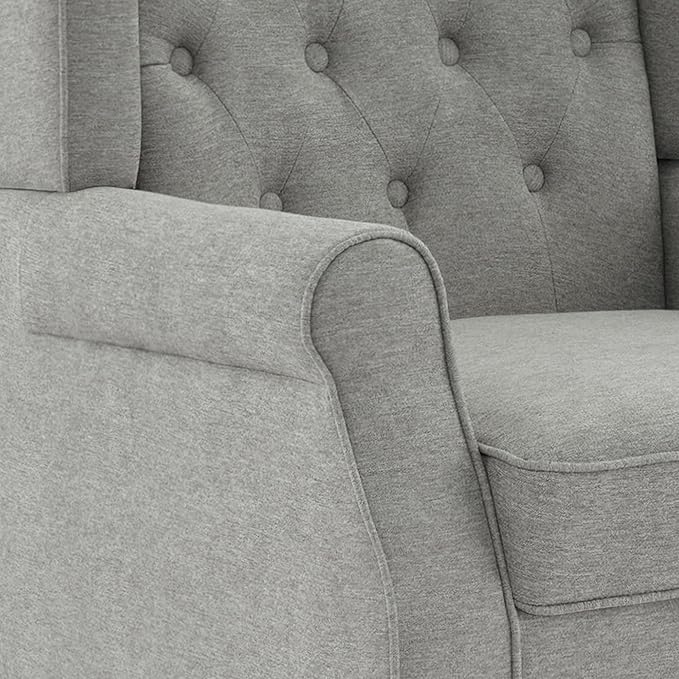 UIXE High Back Accent Chair, Upholstered Armchair in Fabric, Retro Wingback Arm Chair for Living Room, Comfy Single Sofa Bedroom Reading Seat with Solid Wood Legs - Light Gray-Ruum Studio Home
