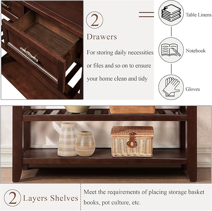 Solid Wood Console Table Sofa Tables with Drawers and Shelves Small Entryway Table for Living Room,Decorative,Foyer(42" Espresso)-Ruum Studio Home